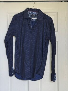 Bugatchi Men’s Navy Blue Micro-Pattern Dress Shirt